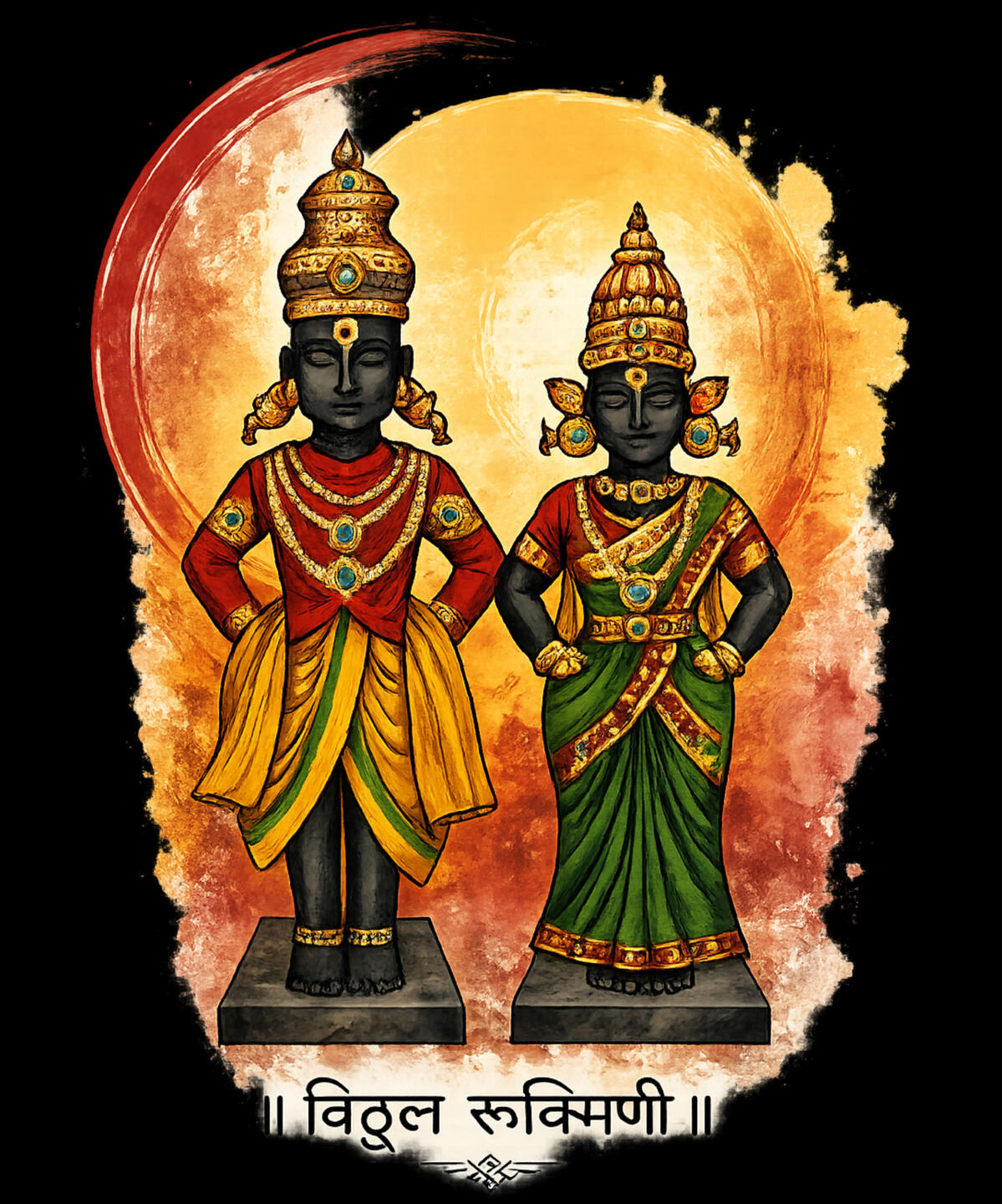 Vitthala Rukmini Sacred Watercolor Art